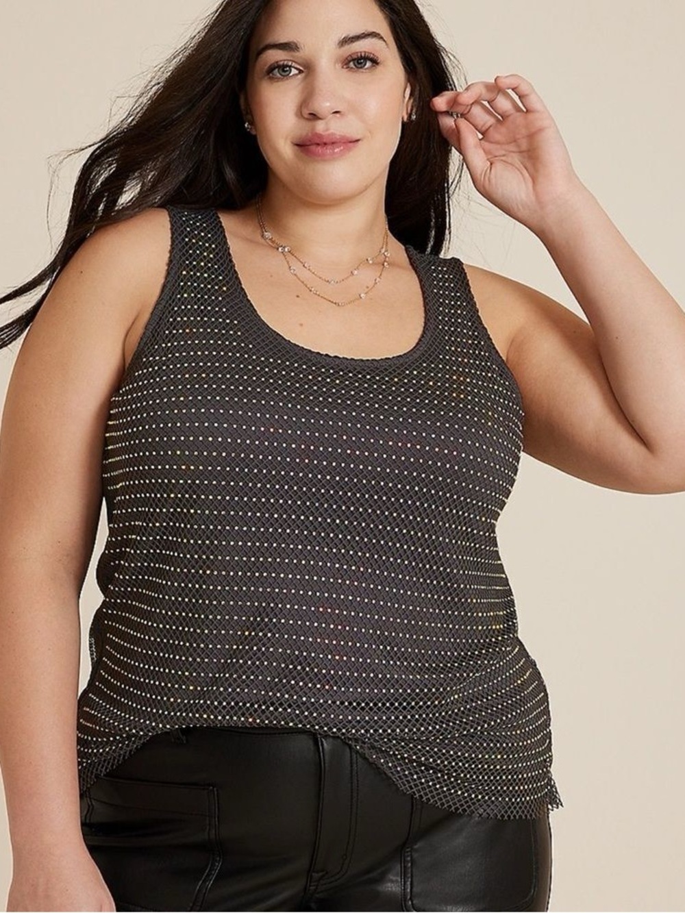 Maurices Grey Sparkly Rhinestone Embellished Fish Net Tank Top Size 3X